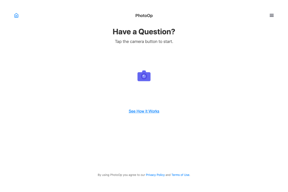 PhotoOp camera-first AI application