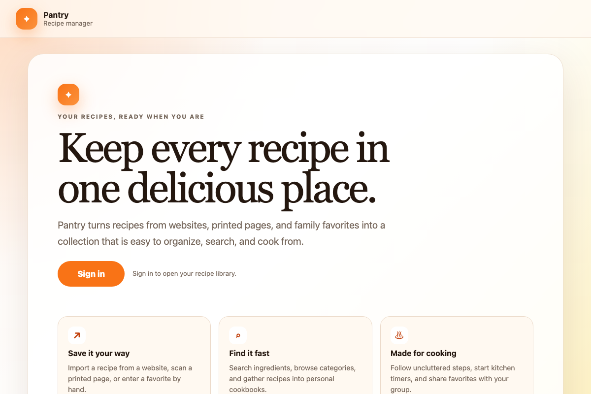 Recipe Manager application screen