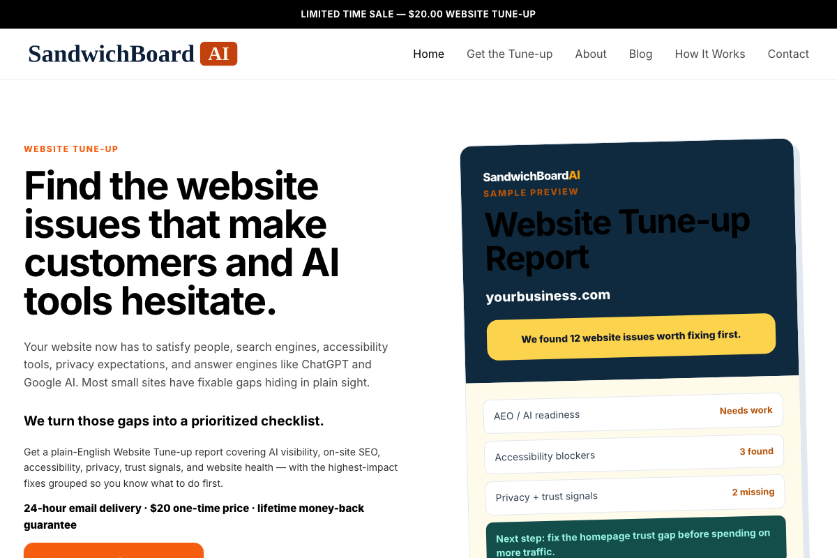 SandwichBoardAI website